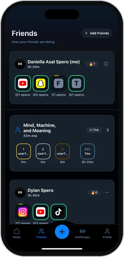 The Clearspace friends screen