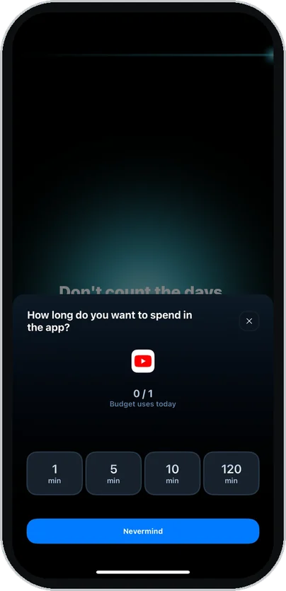 Clearspace asking how long you want to spend in YouTube
