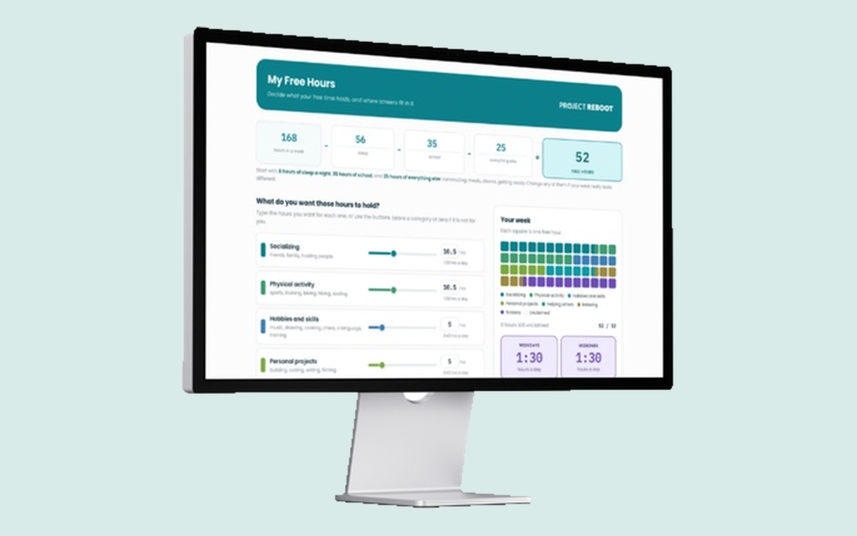 The My Free Hours planner open on a desktop monitor