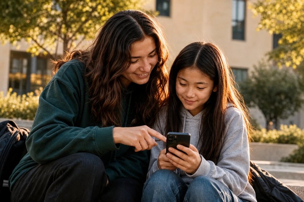 A youth mentor with a younger student