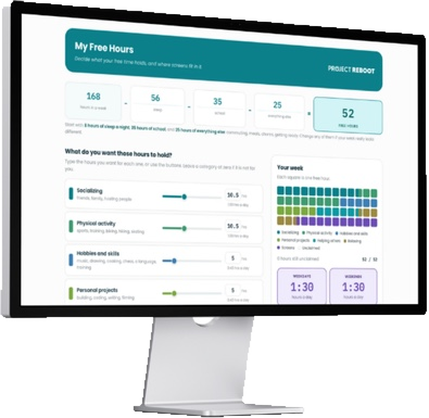 The My Free Hours planner open on a desktop monitor